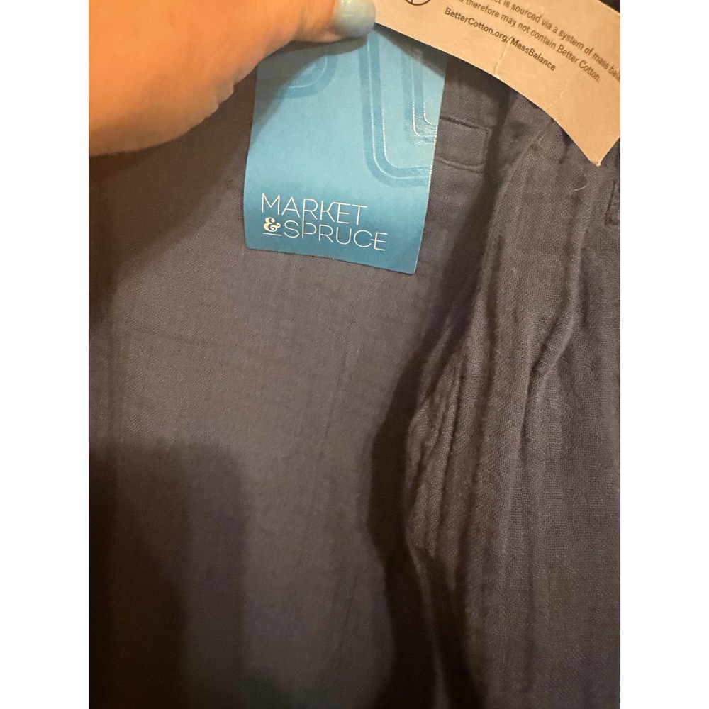 Market & Spruce Navy Blue Cotton Gauze Elastic Waist Straight Leg Pants Large - Picture 3 of 7